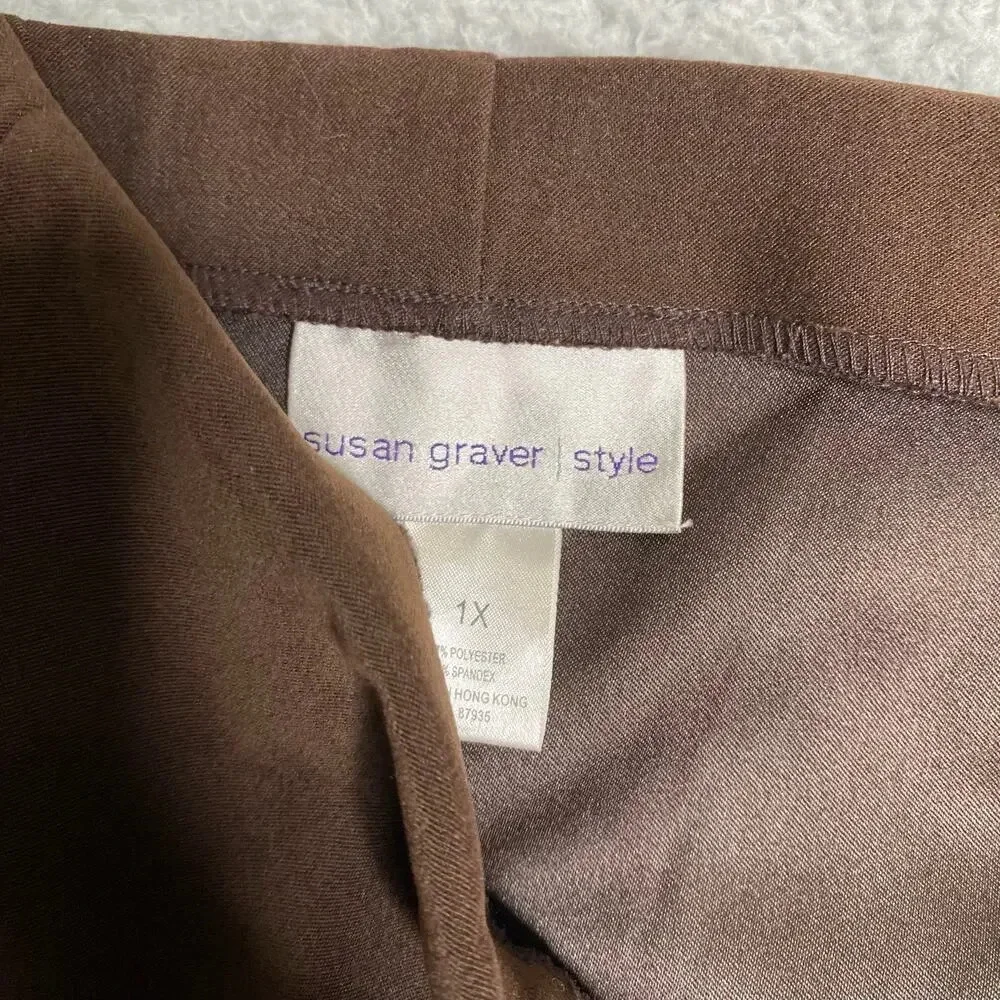 Susan Graver brown pull on pants soft office career business classic capsule 1X - Picture 6 of 11